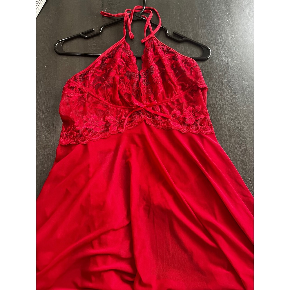 Avidlove Red Lace Halter Babydoll Chemise Lingerie XXL Sexy Sheer Split Back - Picture 3 of 6